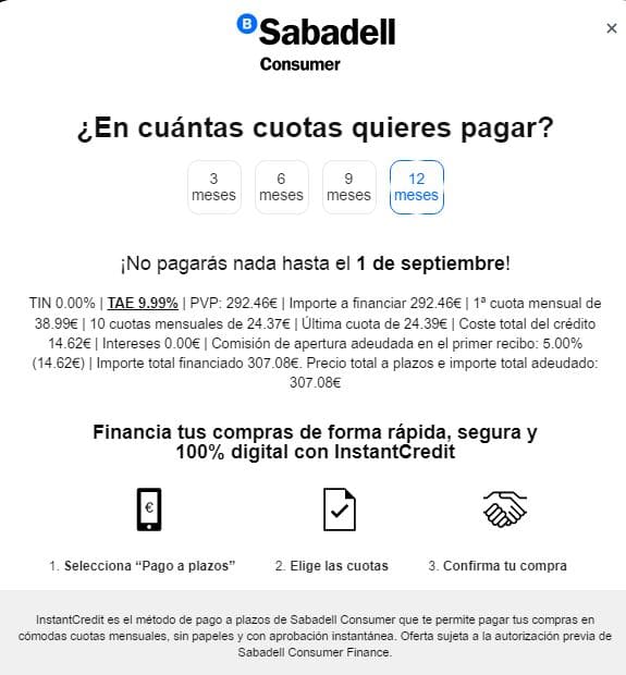 Pago a plazos instantáneo
